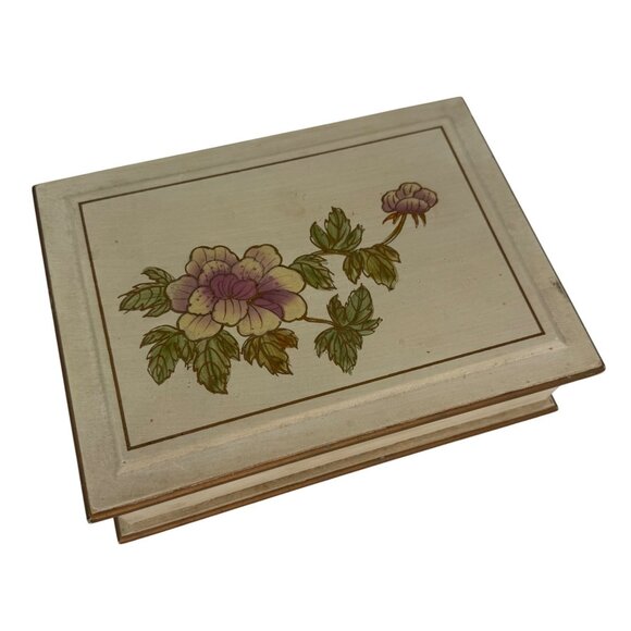 Beautiful Vintage Gunther Mele Jewelry Box Vanity Organization Floral Cream Pink - Picture 2 of 8